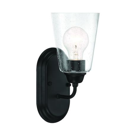 Designers Fountain Zane 5in 1-Light Matte Black Industrial Indoor Wall Sconce with Clear Seedy Glass Shade D241M-1B-MB